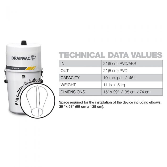 SEPA15: Cyclonic action separator; no bag, no filter